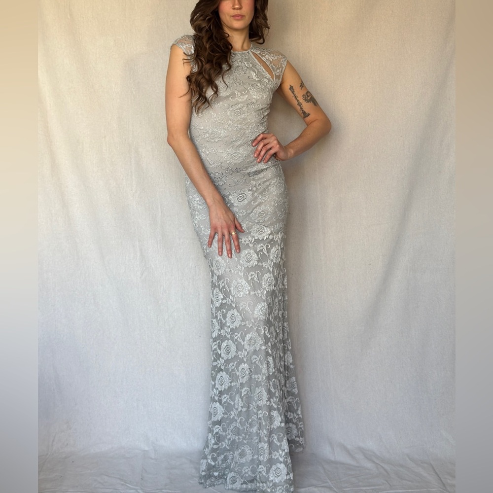 Vintage Y2K Silver Mermaid Bodycon Keyhole Dress